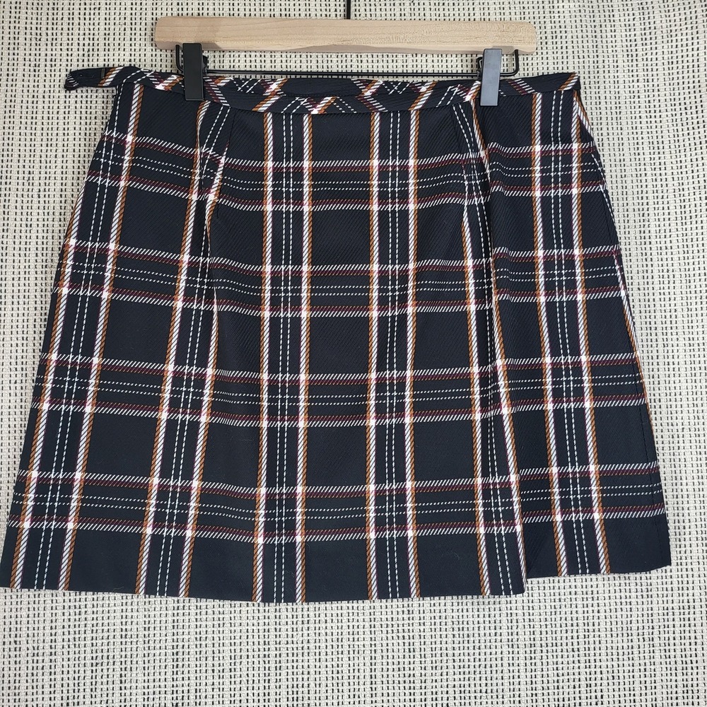 Banana‎ Republic Skirt Womens Size 12 Black Plaid Wrap A-Line Belted New Tag